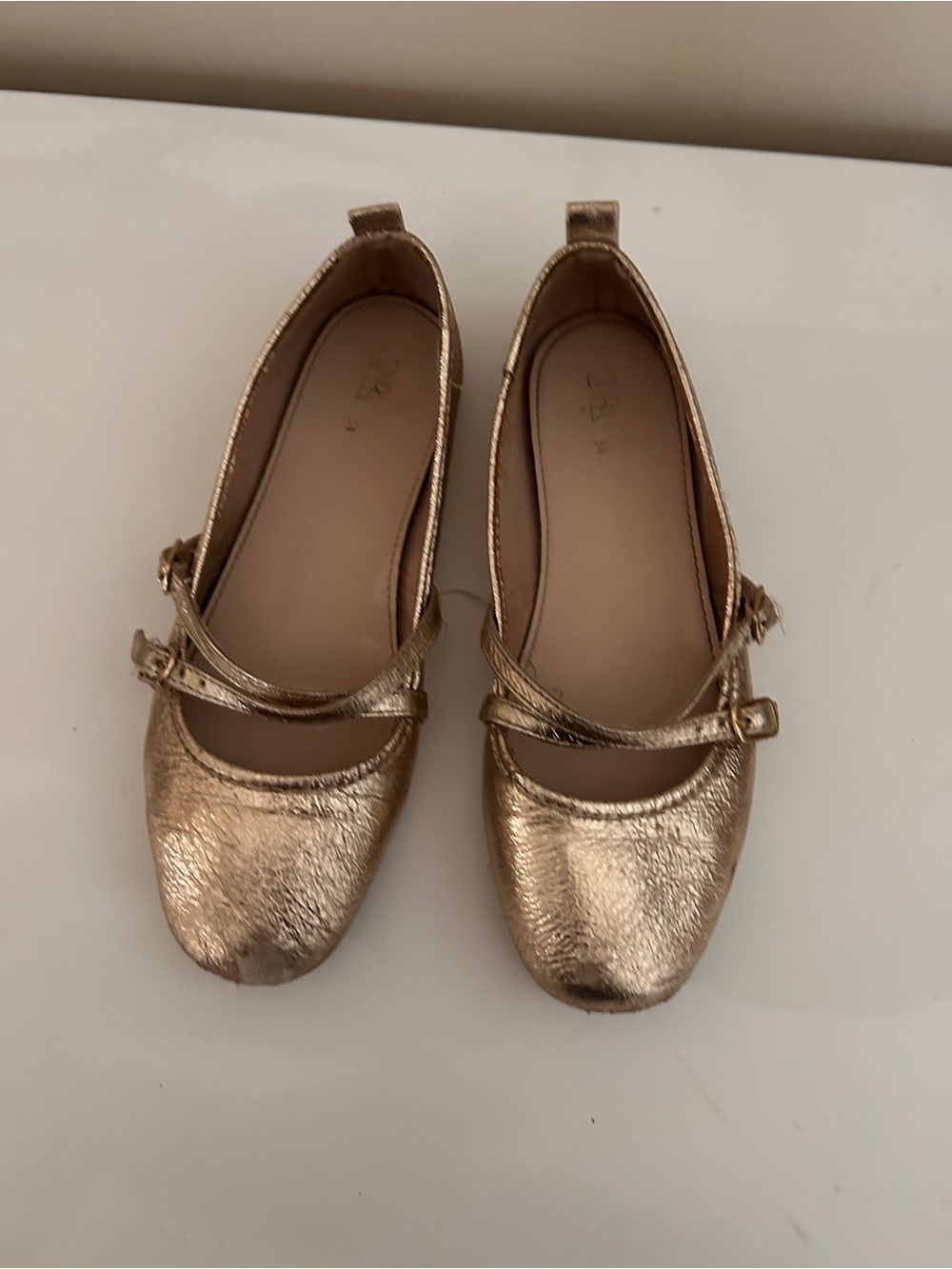 Zara Girls Metallic Gold Mary Jane Flats with Strap